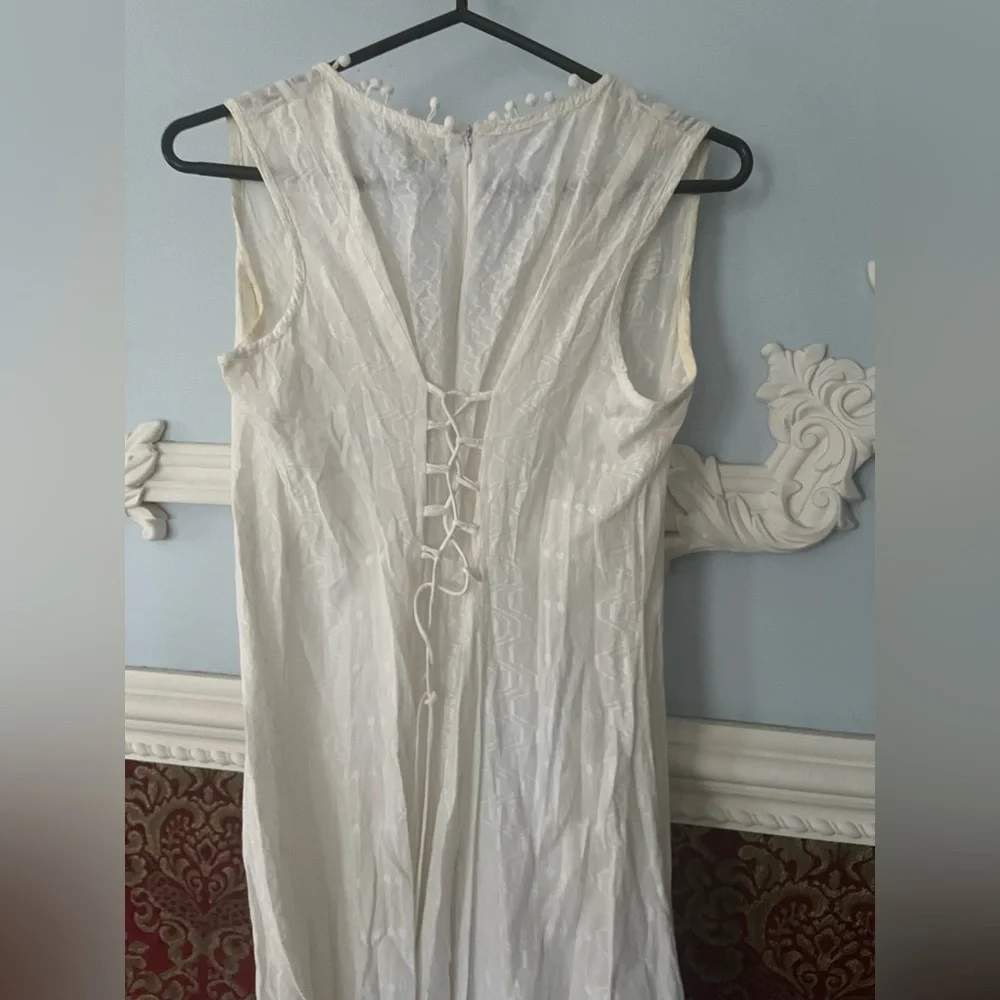 Embroidered with Seashells, Tassels White Maxi Dress 100% Cotton - Picture 2 of 9